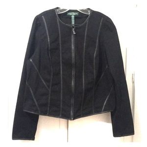Ralph Lauren Jeans Black Denim Leather Trim Jacket